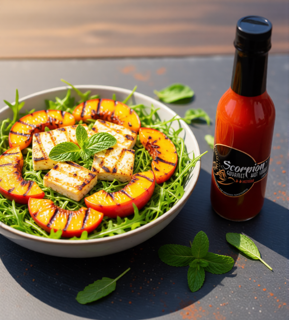Grilled Peach & Halloumi Salad with Spicy Glaze