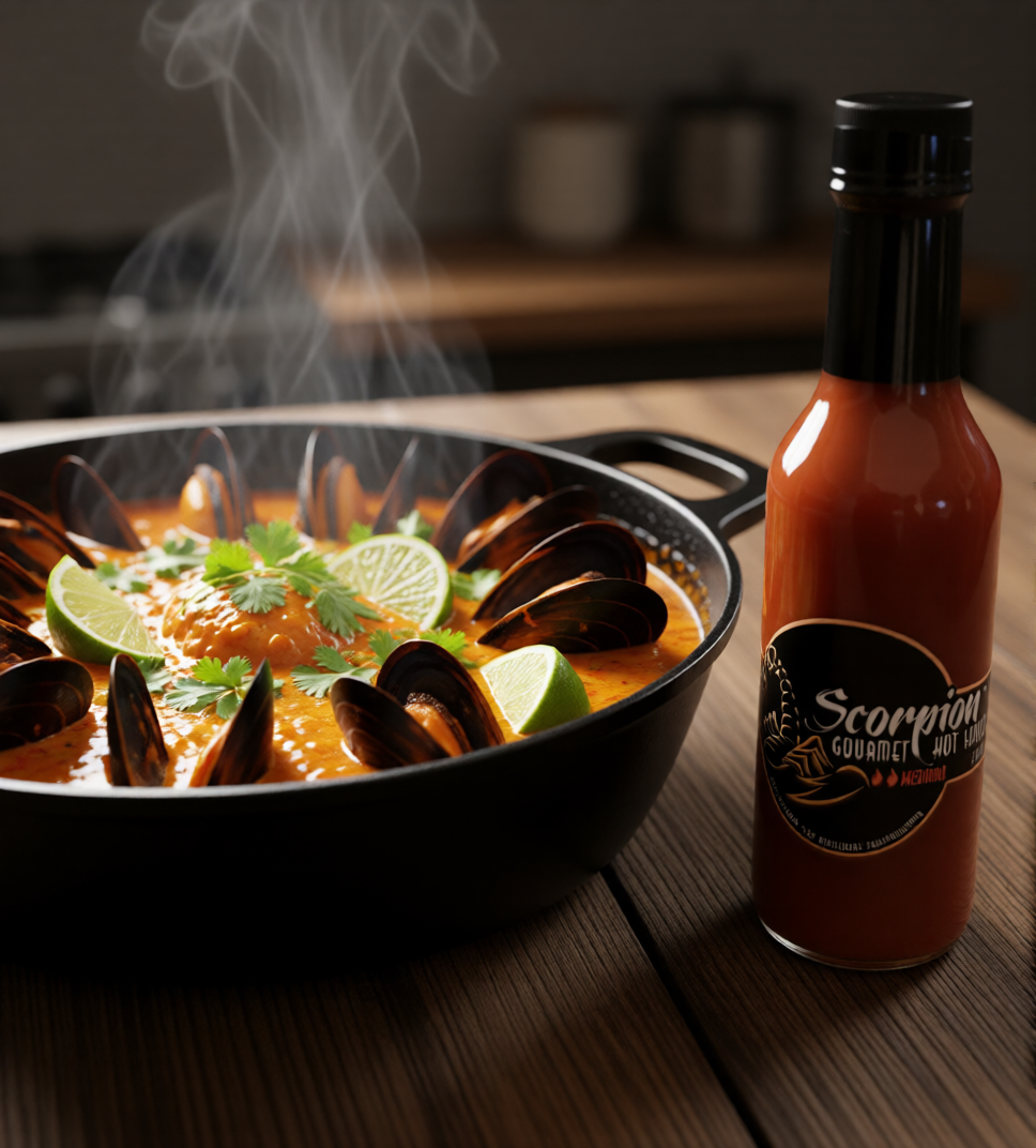 Coconut Curry Mussels Recipe with Scorpion Gourmet Sauce