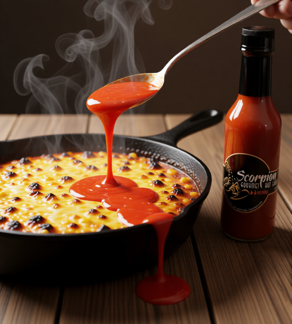 Spicy Corn Dip with Scorpion Gourmet Hot Sauce