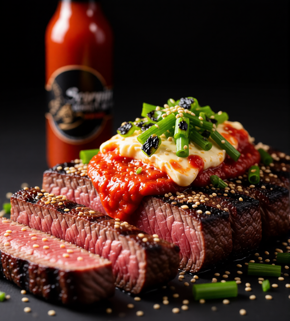 Grilled Flank Steak with Gochujang Butter & Scorpion Sauce